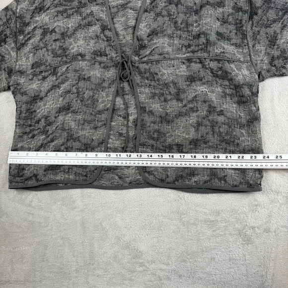 Eileen Fisher Jacket Womens Petite Large Gray Linen Silk Trim Kimono Tie Front - Picture 7 of 9